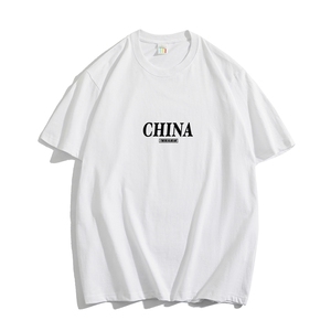 T66大码男女休闲圆领短袖五分半袖宽松T恤字母印花团队服夏装TEE图片