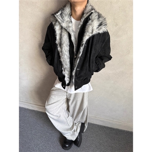 短款双层毛绒立领派克服棉衣女冬季座山雕夹克棉服外套男图片