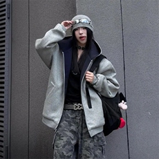 抖音得物高品质二开26春装美式重磅宽松结构双面连帽卫衣外套W68，女装短外套，电商A486-1