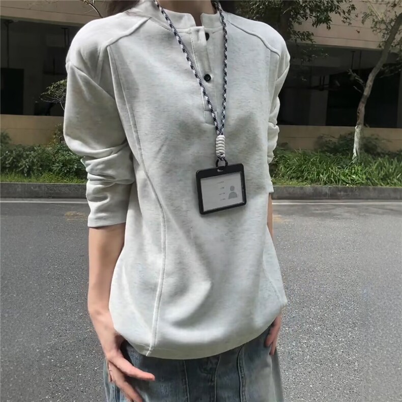 美式亨利领长袖t恤体恤衫男春秋季宽松休闲内搭打底衫上衣WYZ54,男装T恤,星座516A