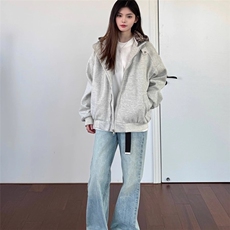 美式秋冬季2025假两件格子连帽棉服男女同款复古街头拉链上衣外套，男装棉衣，星座1210-1