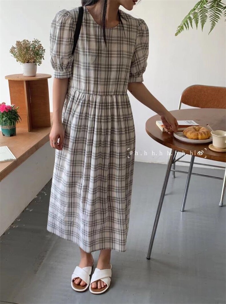 夏款.格子连衣裙，女装连衣裙，hh(4F)