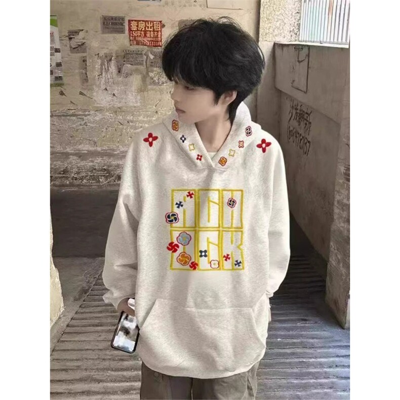 2025新款重磅美式高街刺绣连帽卫衣男款秋冬痞帅青少年加厚上衣图片