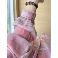 TC674-p45粉色格子衬衫外套女秋冬2025新款慵懒风长袖衬衣，女装衬衫，星座617A-2