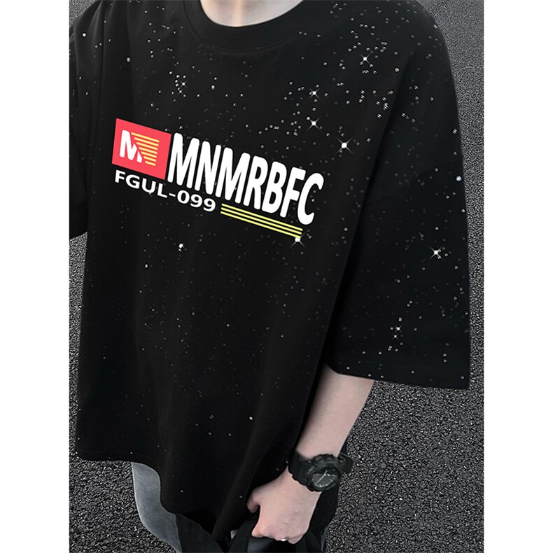 量大优供抖音视频支持得物配合二开美式满天星亮片短袖T恤MTX558,男装T恤,电商A486