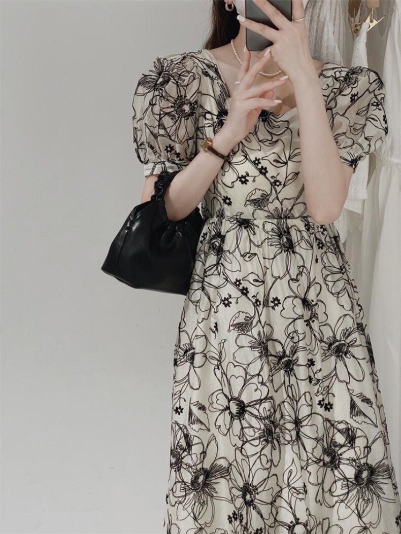 植绒连衣裙，女装连衣裙，驿谷