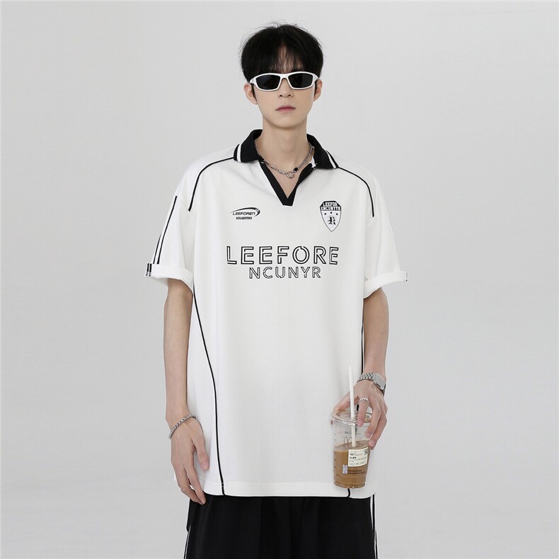 条纹翻领创意印花百搭美式学生街头休闲百搭短袖POLO衫T900-P38图片