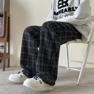 模特-复古撞色格子抽绳松紧休闲裤男 8068-P38图片