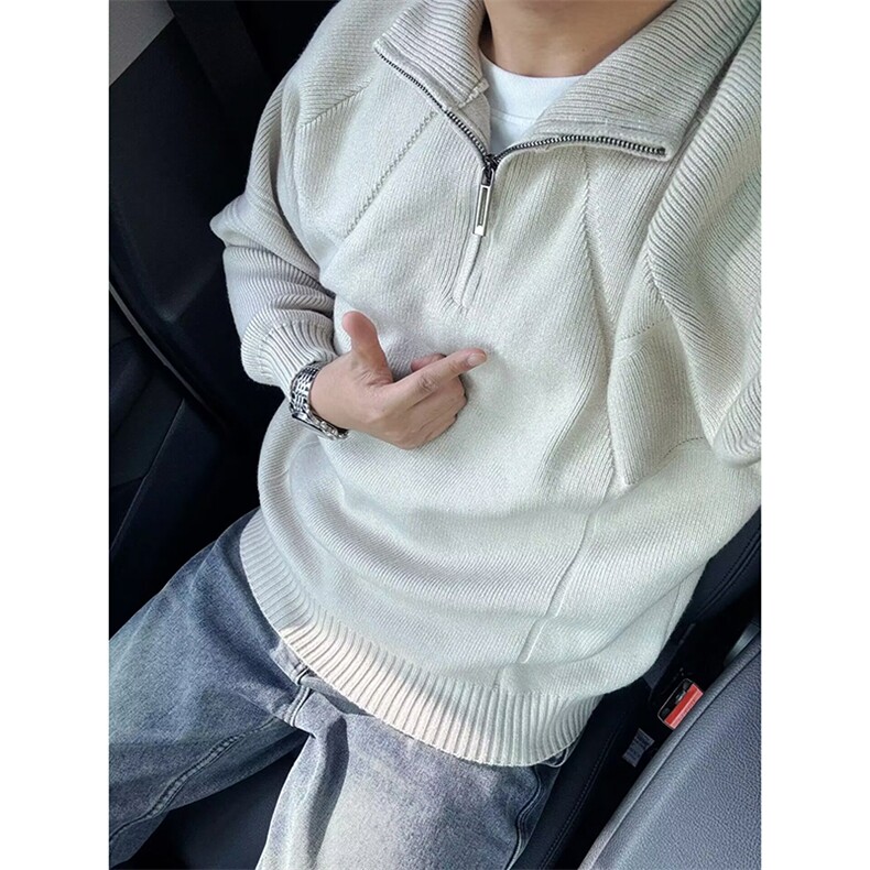 网图76021-特P55半高领毛衣男款冬季松弛感针织衫半拉链打底衫,男装针织衫/毛衣,电商D310B