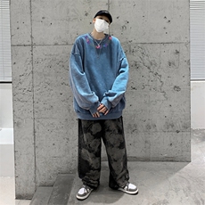美式潮牌重磅水洗做旧圆领卫衣力推大码男XZ517A-BK5560-P58，男装卫衣，星座517A