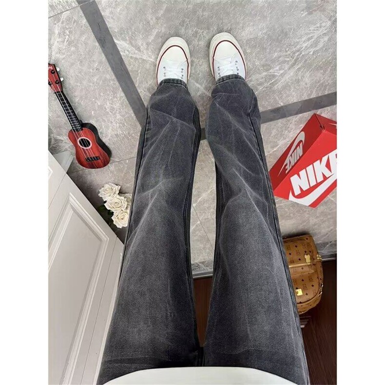 闪电纹牛仔裤男款夏季美式高街cleanfit裤子蓝色修身直筒微辣喇裤,男装牛仔裤,星座601-1