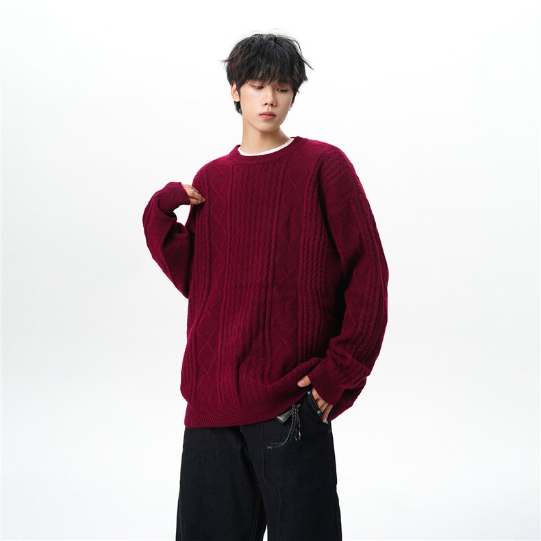 8XL-M圆领毛衣男秋冬季宽松慵懒套头麻花针织衫毛线衣MY19005P68,男装针织衫/毛衣,电商B312