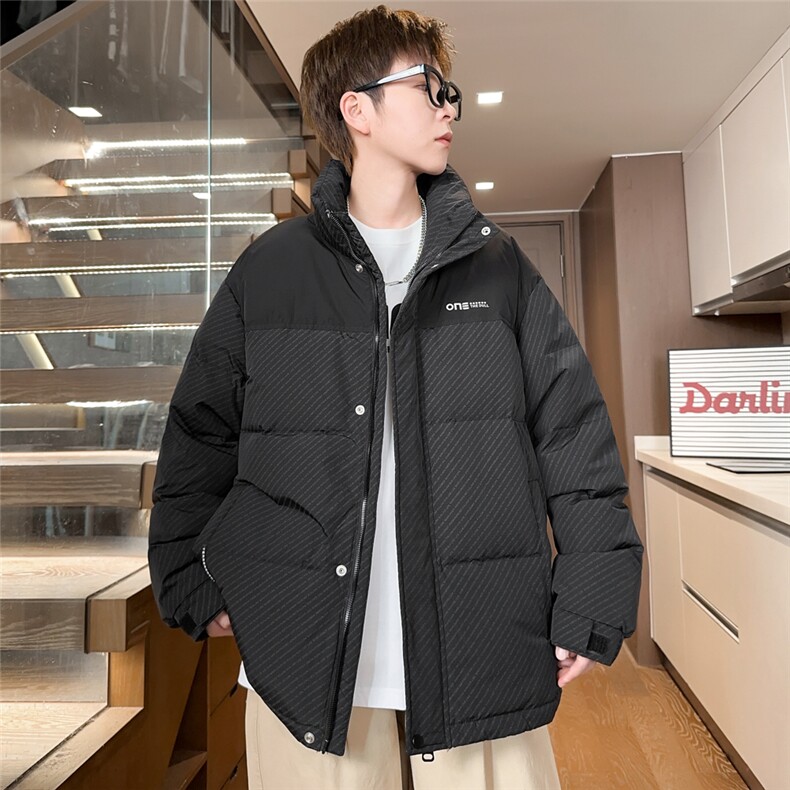 冬季立领新款羽绒服男字母拼接羽绒衣外套潮青年A266-88018-P180,男装羽绒服,电商A266