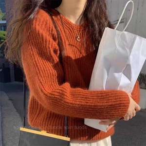 春秋韩版羊毛衫女套头圆领短款宽松百搭打底衫毛衣图片