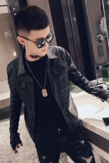 2025新款翻领皮衣男帅气修身机车服pu皮夹克外套P1902-P115绒125，男装夹克，电商A368