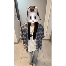 CS02CC-特P35美式复古蓝色格子短袖衬衫男设计感半袖衬衣，男装T恤，星座1007（原301D）