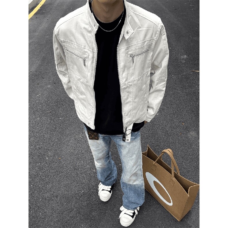 26春装高品质老钱风立领夹克外套男女美式潮牌拉链工装风宽松上衣，男装夹克，电商A486