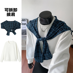 设计感卫衣男生春秋季美式重磅可拆卸披肩潮牌宽松大码休闲上衣服图片