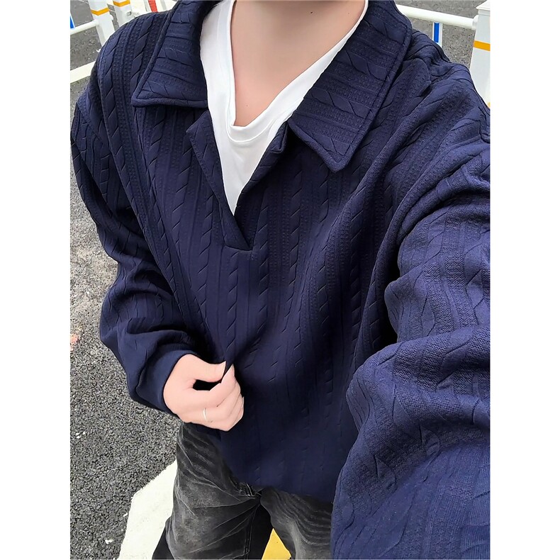 假两件卫衣男秋冬加绒加厚提花无帽打底衫宽松大码上衣WY008加绒,男装T恤,电商B312