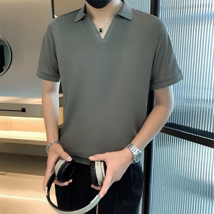 潮牌POLO衫男短袖夏季半截袖上衣痞帅高级感冰丝V领T恤PL011-P39图片