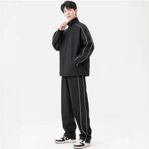秋季新款大码港风情侣户外登上休闲运动立领夹克卫裤套装D06P75图片