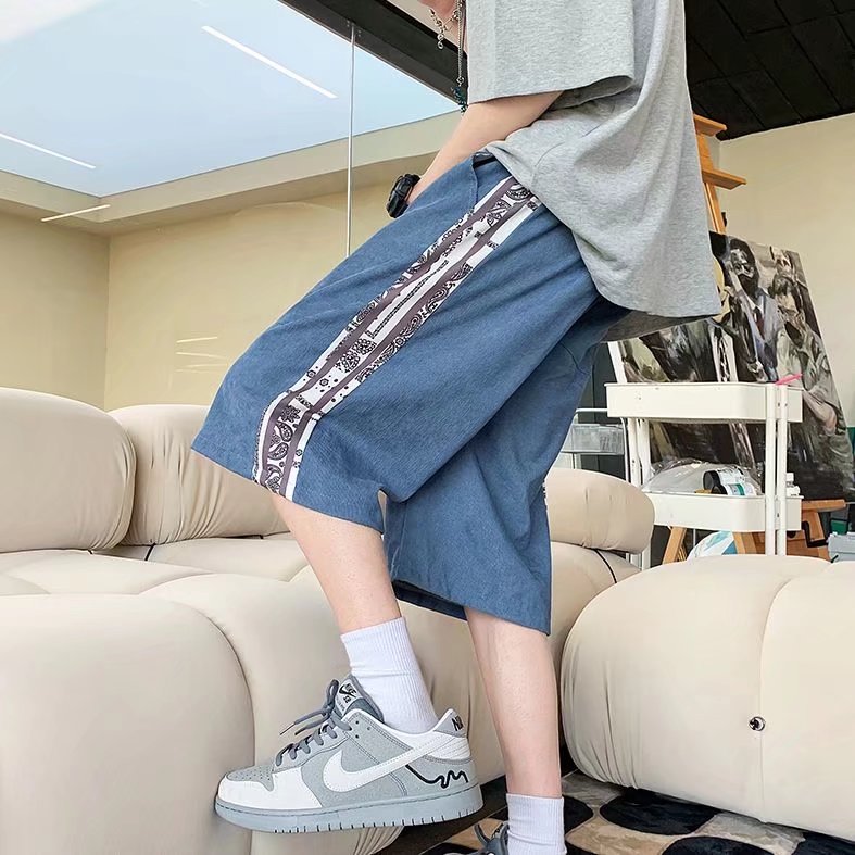 218-1-P25-D490夏季宽松休闲拼接灯芯绒休闲短裤图片