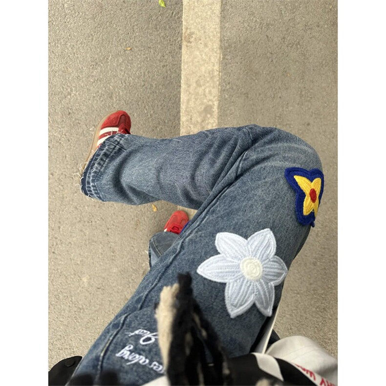【有货】S809LL-特P52重工艺花瓣刺绣水洗牛仔裤男女设计感裤子,男装牛仔裤,星座1007（原301D）