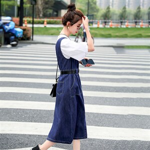 2022韩版时尚新品牛仔背带裙 修身显瘦气质长裙 百搭潮流女装连衣裙图片