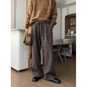 [002] 潮牌男女休闲裤毛呢格纹松紧腰ins潮流长裤 A079-B061-P59图片