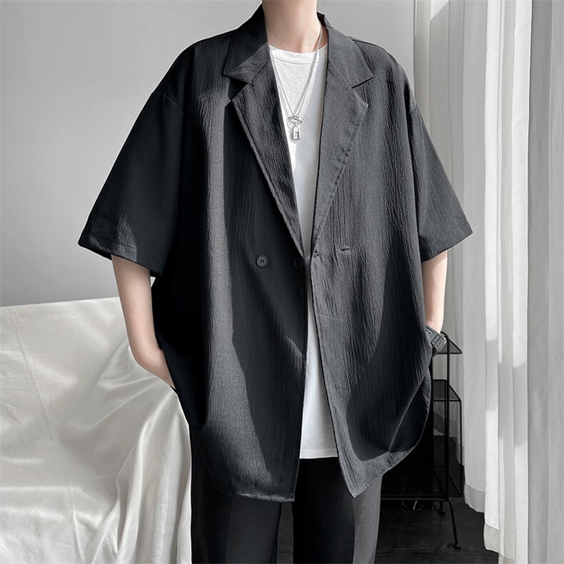 大码压皱冰丝顺滑大方领衬衫防晒外套A071-C67-P40，男装防晒衣，电商A071