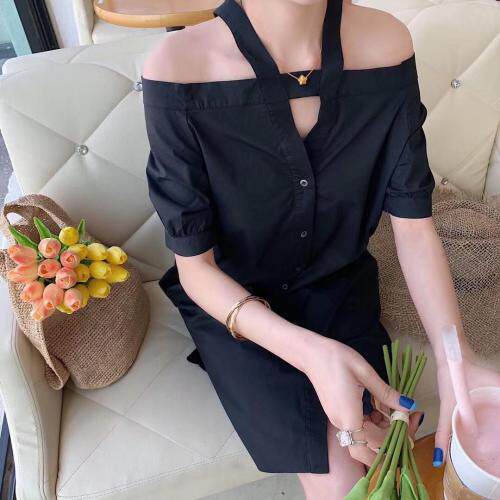 韩版漏肩连衣裙，女装连衣裙，玩美