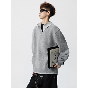 8839-P48 2025年秋冬季新款休闲毛衣男士时尚翻领长袖宽松针织衫，男装针织衫/毛衣，电商A113