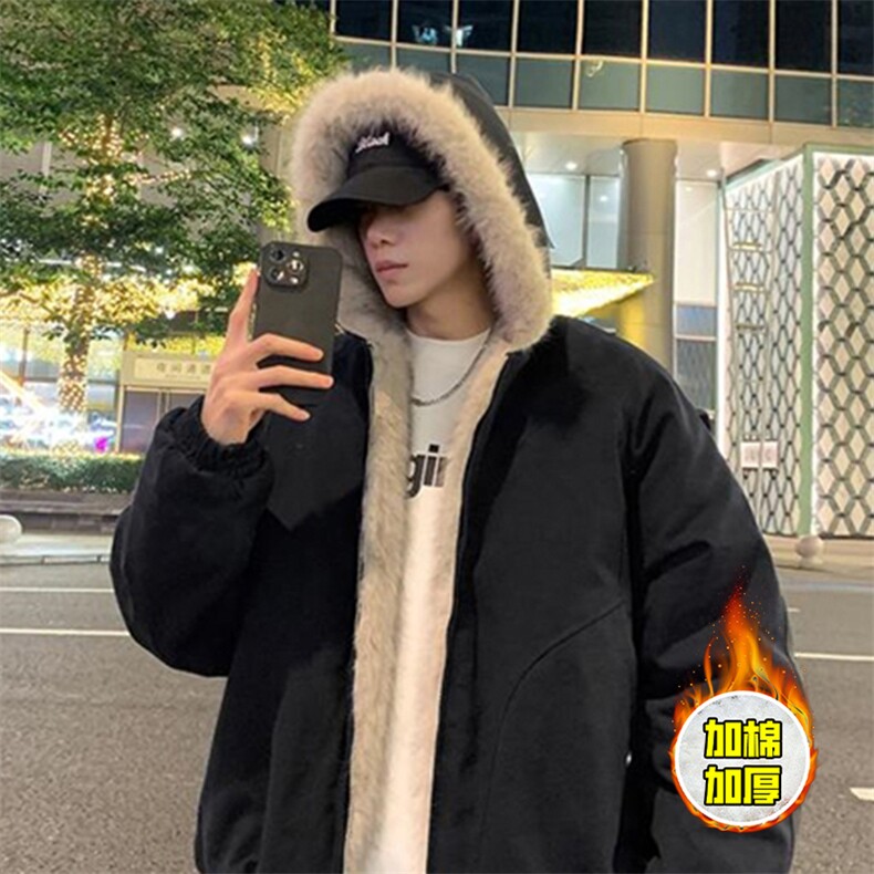 现货高品质美式高街冬季重磅硬挺短款座山雕毛领棉衣男女加厚外套，男装棉衣，电商A486-1