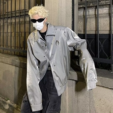 2023潮ins男短款外套高级设计金属感拉链垫肩夹克外套W5298-P75，男装夹克，星座412-2