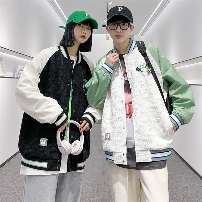 秋装立体印花夹克棒球服男女同款中性风情侣款简约外套 8013-P95图片