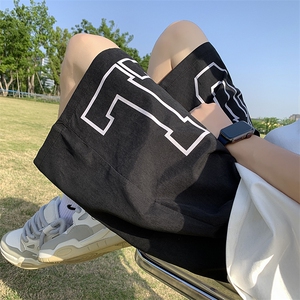 XZ213-DK98-P35控48 港风大码腰部抽绳字母印花直筒运动休闲短裤图片