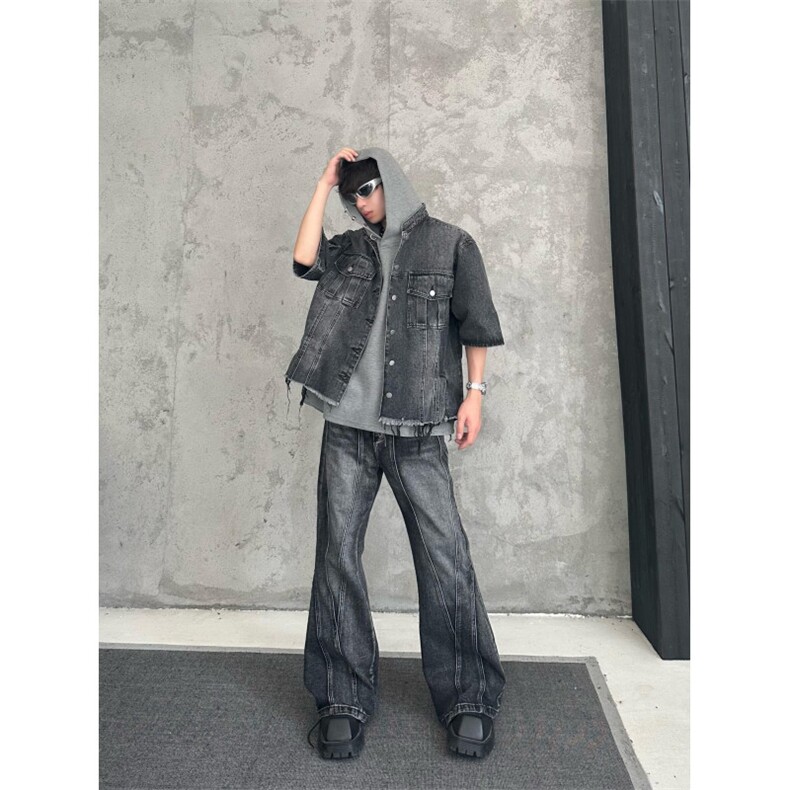 【有货】黑灰色拼接牛仔裤男款美式高街直筒裤子1179CC-特P55,男装牛仔裤,星座1007（原301D）