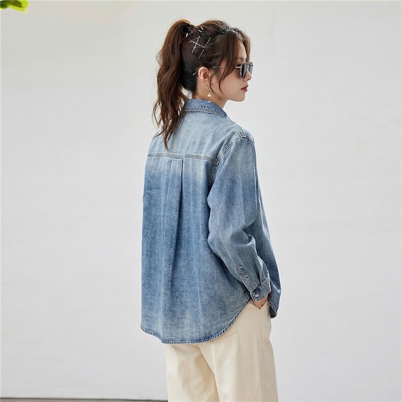 现货2026年春季休闲风牛仔绣花衬衫外套,女装短外套,靓衣阁