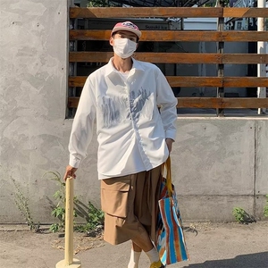 潮牌印花长袖衬衫男春秋薄款痞帅高级感休闲外套CS804-P40,男士卫衣搭配冬装图片图片
