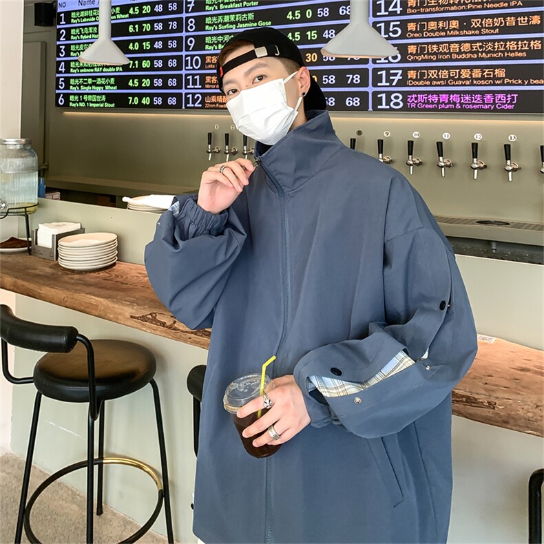 JK3089/P55秋装新撞色排扣运动夹克男韩版大码宽松外套上衣男,男装夹克,电商A141