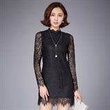 优雅蕾丝长袖连衣裙修身显瘦气质女神必备，女装连衣裙，安之芮娜