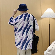 夏季男士潮牌短袖衬衫男宽松休闲半袖寸衫韩版潮流五分袖衬衣外套，男装T恤，星座1210-1