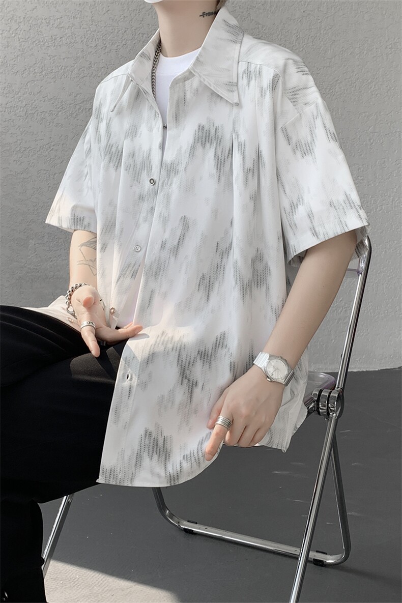 男士夏季冰丝透气速干透气短袖衬衫美式宽松扎染双门禁西装衬衫,男装衬衫,电商B319