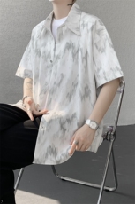 男士夏季冰丝透气速干透气短袖衬衫美式宽松扎染双门禁西装衬衫，男装衬衫，电商B319
