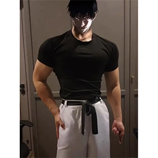 B221美式ins高街暗黑型男紧身纯色健身弹力T恤SY2539-特P20控39，男装T恤，电商B221