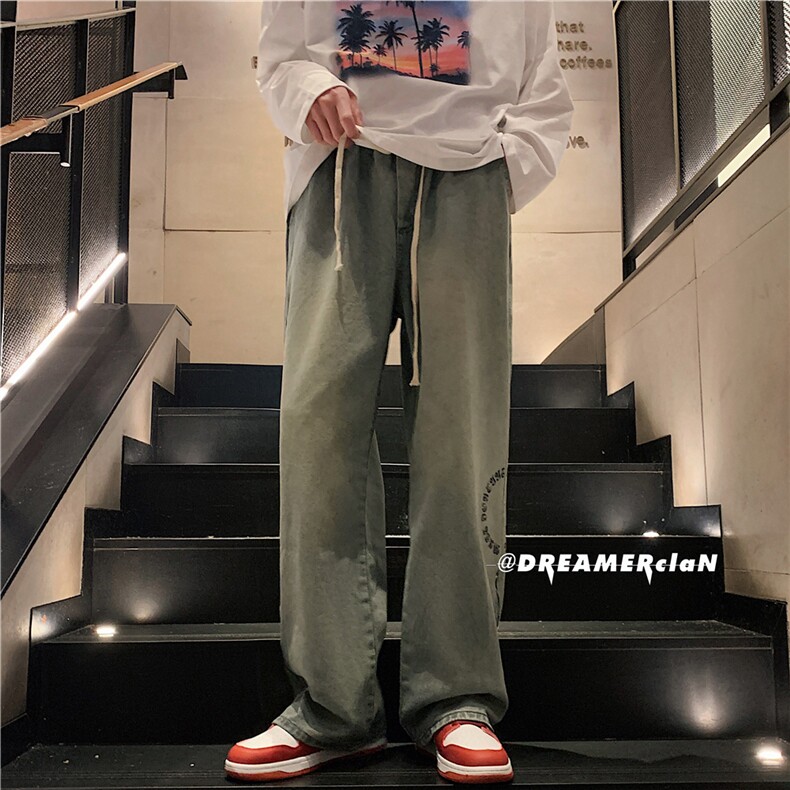 k1007-p55-控78M-5XL港风黄泥拉链高阶黑暗宽松大码牛仔裤,男装牛仔裤,星座116