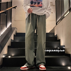 k1007-p55-控78M-5XL港风黄泥拉链高阶黑暗宽松大码牛仔裤，男装牛仔裤，星座116