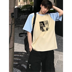 抖音得物高品质二开240克宽松纯棉美式潮牌插肩袖拼接短袖T恤，男装T恤，电商A486