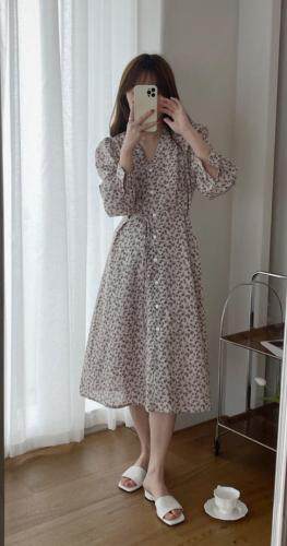 夏季碎花收腰连衣裙，女装连衣裙，TVMV(4F)
