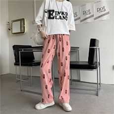 高街嘻哈印花休闲裤灯芯绒潮炸街复古宽松情侣垂感百搭长裤女，女装休闲裤，星座506A
